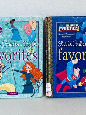 2 LITTLE GOLDEN BOOK FAVORITES: Disney Princesses,DC SuperFriends HC Ex-Lib GUC